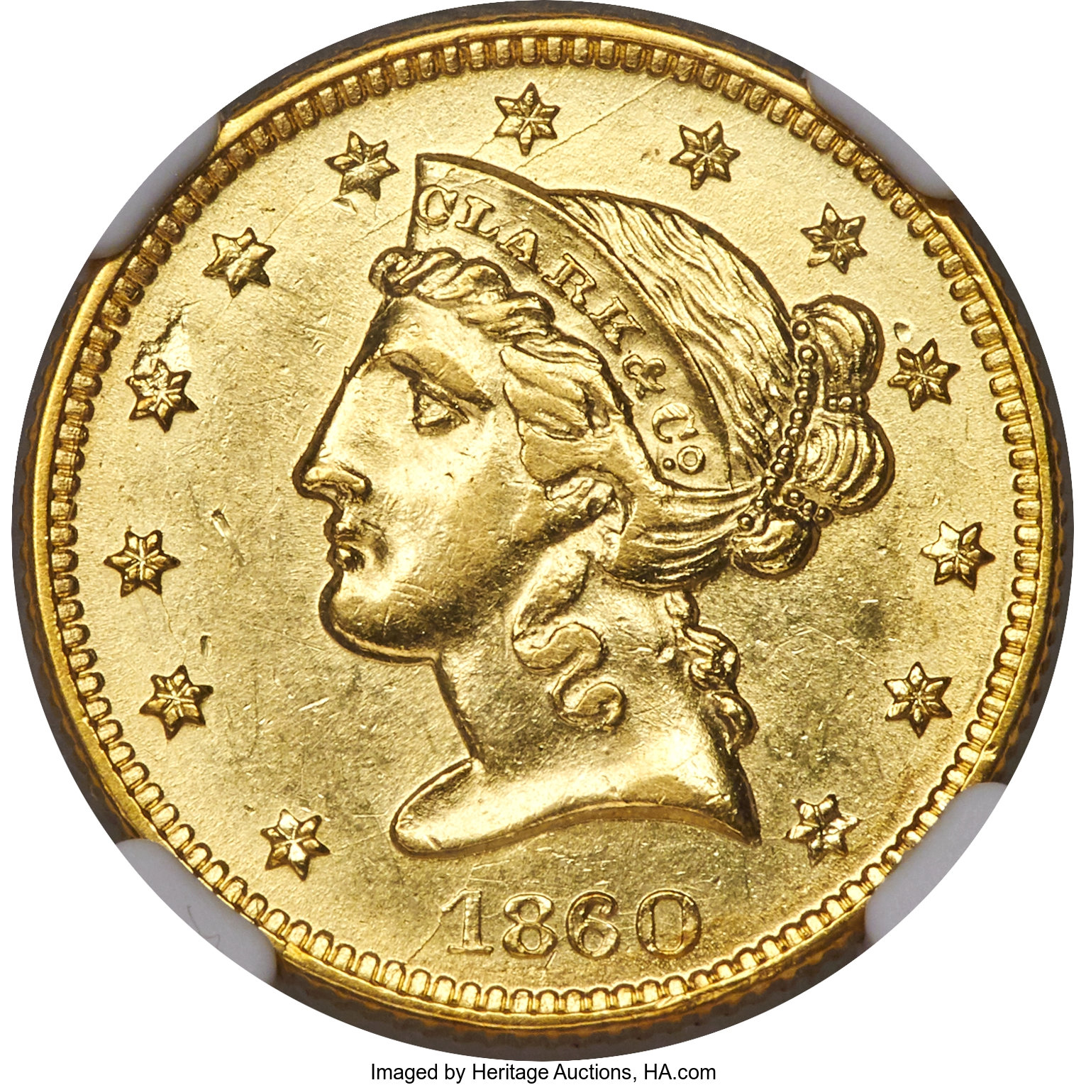 image for: 1860 $5 Clark, Gruber & Co. Five Dollar MS60 NGC. K-2, R.4....