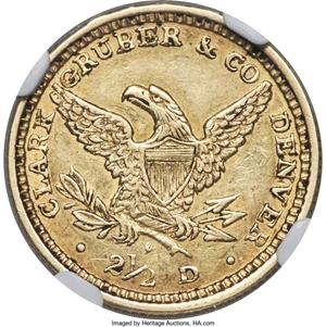 image for: 1861 $2 1/2 Clark, Gruber & Co. Quarter Eagle AU55+ NGC. K-5, R.4....