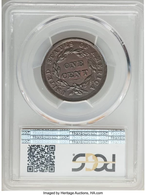 image for: 1839 1C Head of 1838, Beaded Cords, N-2, R.2, MS64 Brown PCGS. PCGS Population: (6/2). NGC Census: (2/3). MS64. Mintage 3,1...