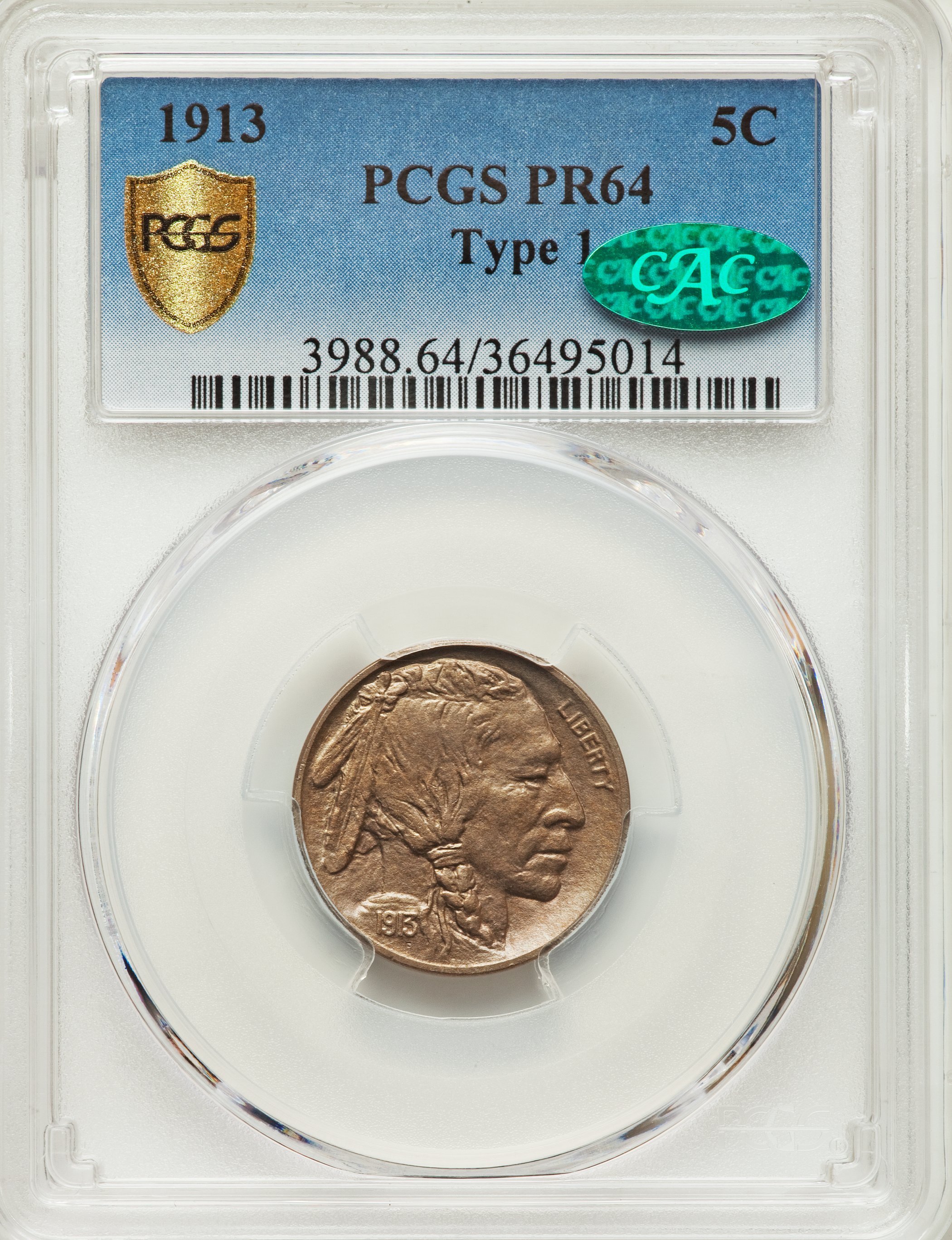 1913 5c Buffalo, Matte Finish, Type 1 PR61 thumbnail 20