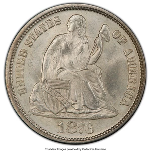 image for: 1876 10C MS66+ PCGS. PCGS Population: (28/4 and 7/0+). NGC Census: (18/8 and 0/2+). CDN: $925 Whsle. Bid for NGC/PCGS MS66....