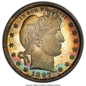 image for: 1897 25C PR66+ PCGS. PCGS Population: (28/12 and 1/0+). NGC Census: (30/22 and 0/1+). CDN: $1,300 Whsle. Bid for NGC/PCGS P...