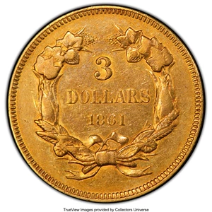 image for: 1861 $3 XF45 PCGS. PCGS Population: (42/208 and 0/4+). NGC Census: (18/248 and 0/1+). CDN: $2,400 Whsle. Bid for NGC/PCGS X...