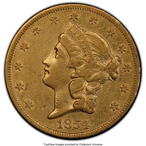 image for: 1854 $20 Small Date XF45 PCGS. PCGS Population: (168/323 and 0/4+). NGC Census: (162/552 and 0/2+). CDN: $1,762.79.Whsle. B...