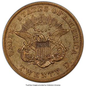 image for: 1855 $20 AU50 PCGS. PCGS Population: (43/149 and 0/1+). NGC Census: (43/260 and 0/2+). CDN: $1,887.79.Whsle. Bid for NGC/PC...