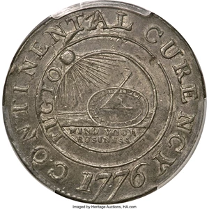 image for: 1776 $1 Continental Dollar, CURENCY, Pewter AU50 PCGS. Newman 1-C, W-8445, R.3. ...