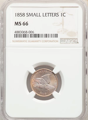 image for: 1858 1C Small Letters MS66 NGC....