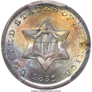 image for: 1851 3CS MS67+ PCGS....