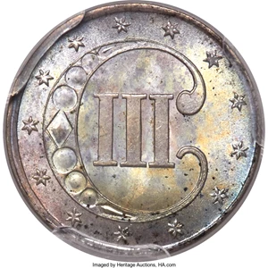 image for: 1851 3CS MS67+ PCGS....