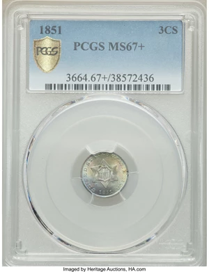 image for: 1851 3CS MS67+ PCGS....