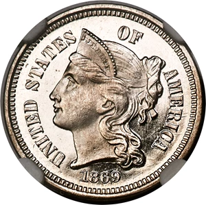 image for: 1869 3CN PR67+ Ultra Cameo NGC....