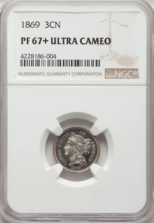 image for: 1869 3CN PR67+ Ultra Cameo NGC....