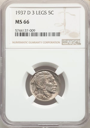 image for: 1937-D 5C Three-Legged MS66 NGC....