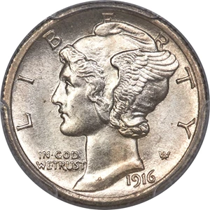 image for: 1916-D 10C MS65 Full Bands PCGS....