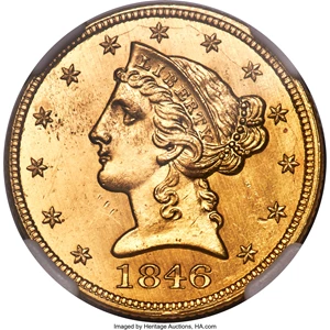 image for: 1846 $5 Large Date MS64★ NGC....