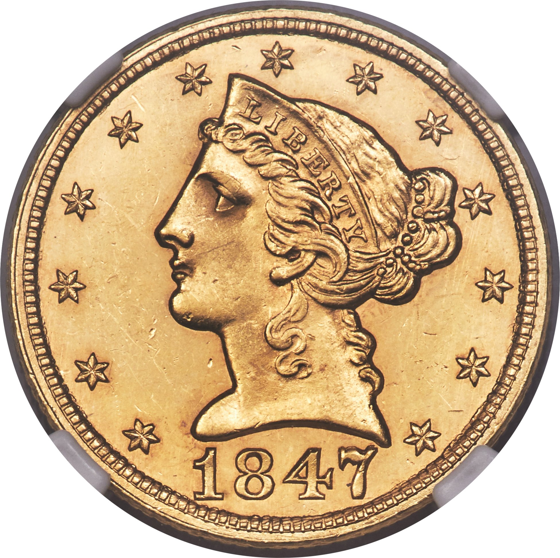 image for: 1847 $5 MS64+★  NGC. CAC....