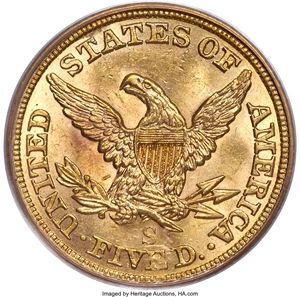 image for: 1857-S $5 MS62 PCGS....