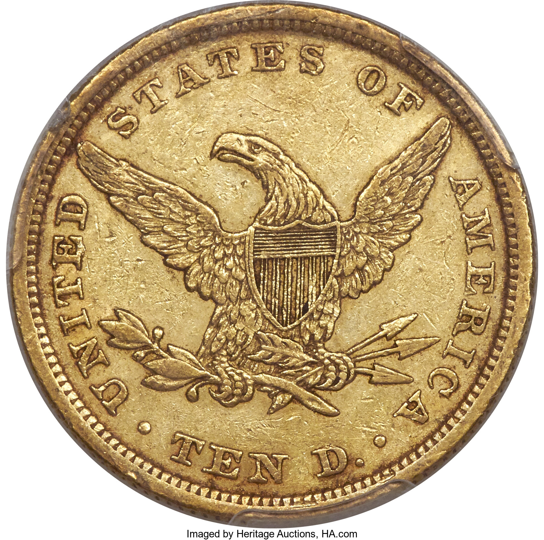 image for: 1839 $10 Small Letters, Head of 1840, AU50 PCGS....