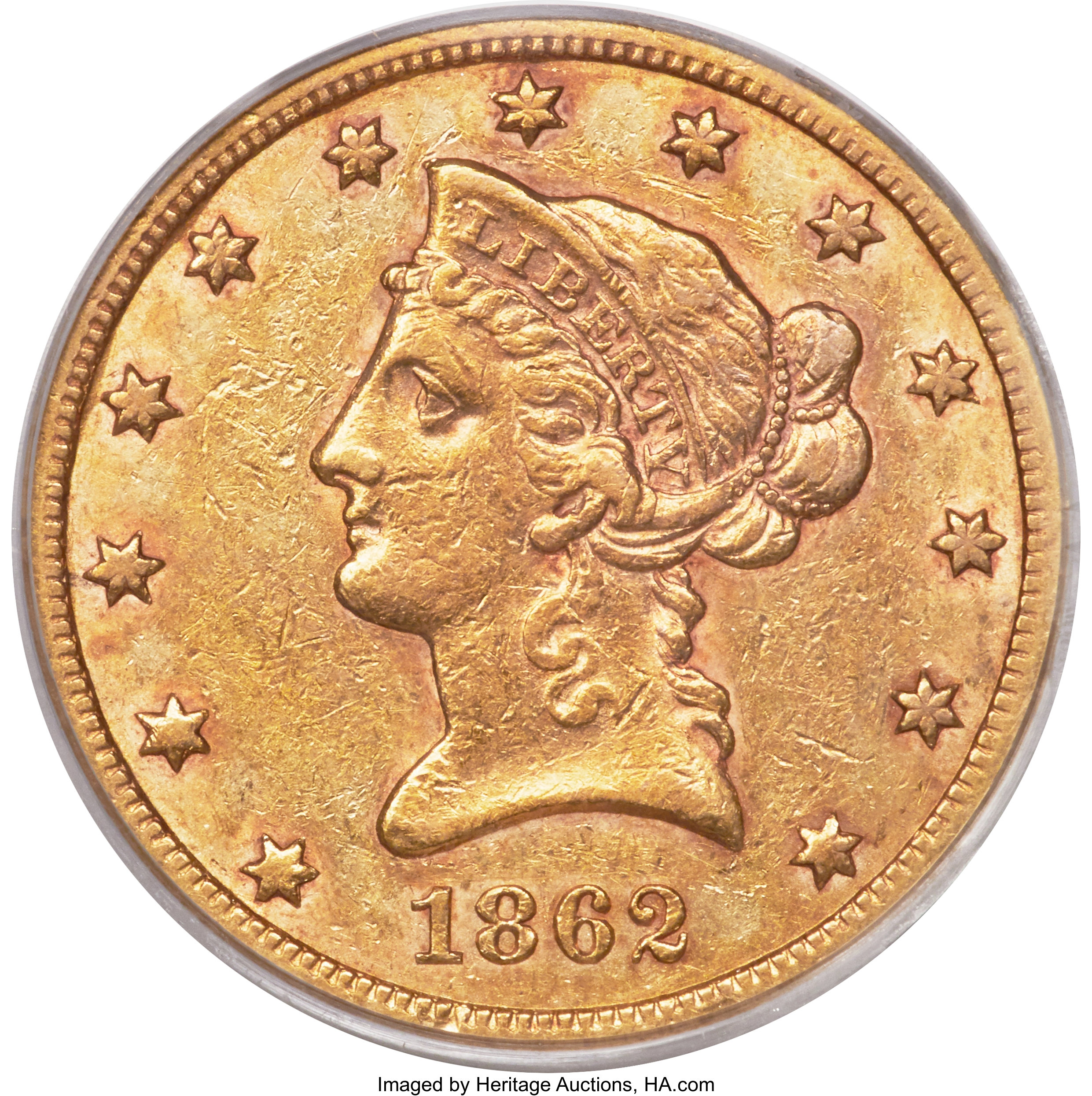 image for: 1862-S $10 AU55 PCGS....