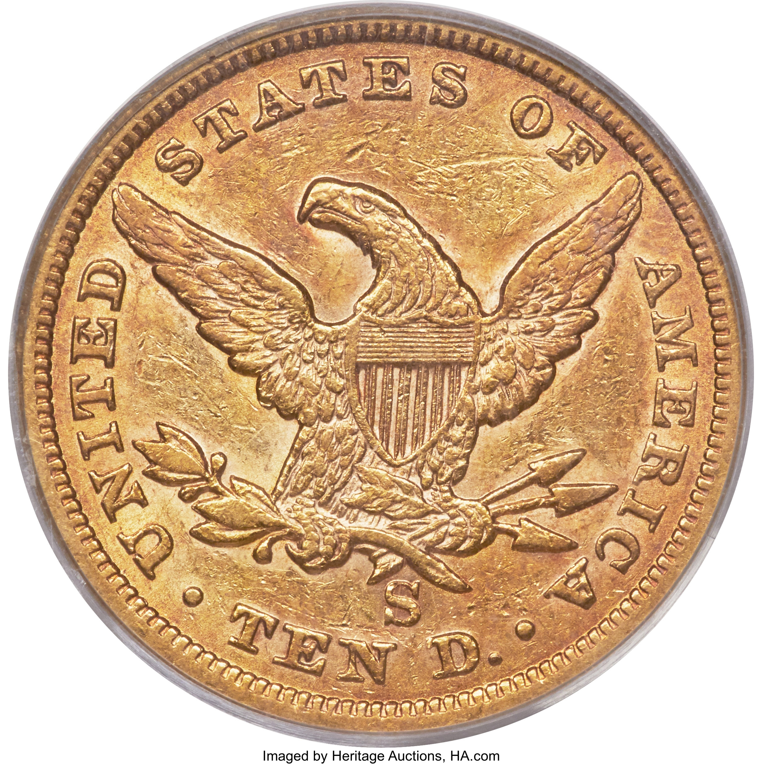 image for: 1862-S $10 AU55 PCGS....
