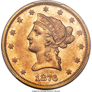 image for: 1876 $10 AU53 PCGS....