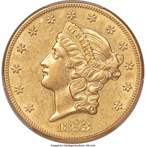 image for: 1853-O $20 AU55 PCGS. Variety 1....