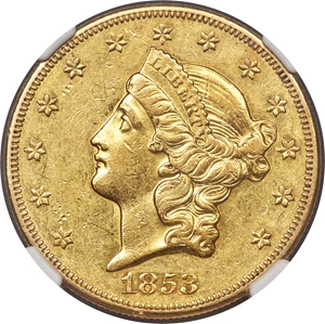 image for: 1853-O $20 AU55 NGC. Variety 1....