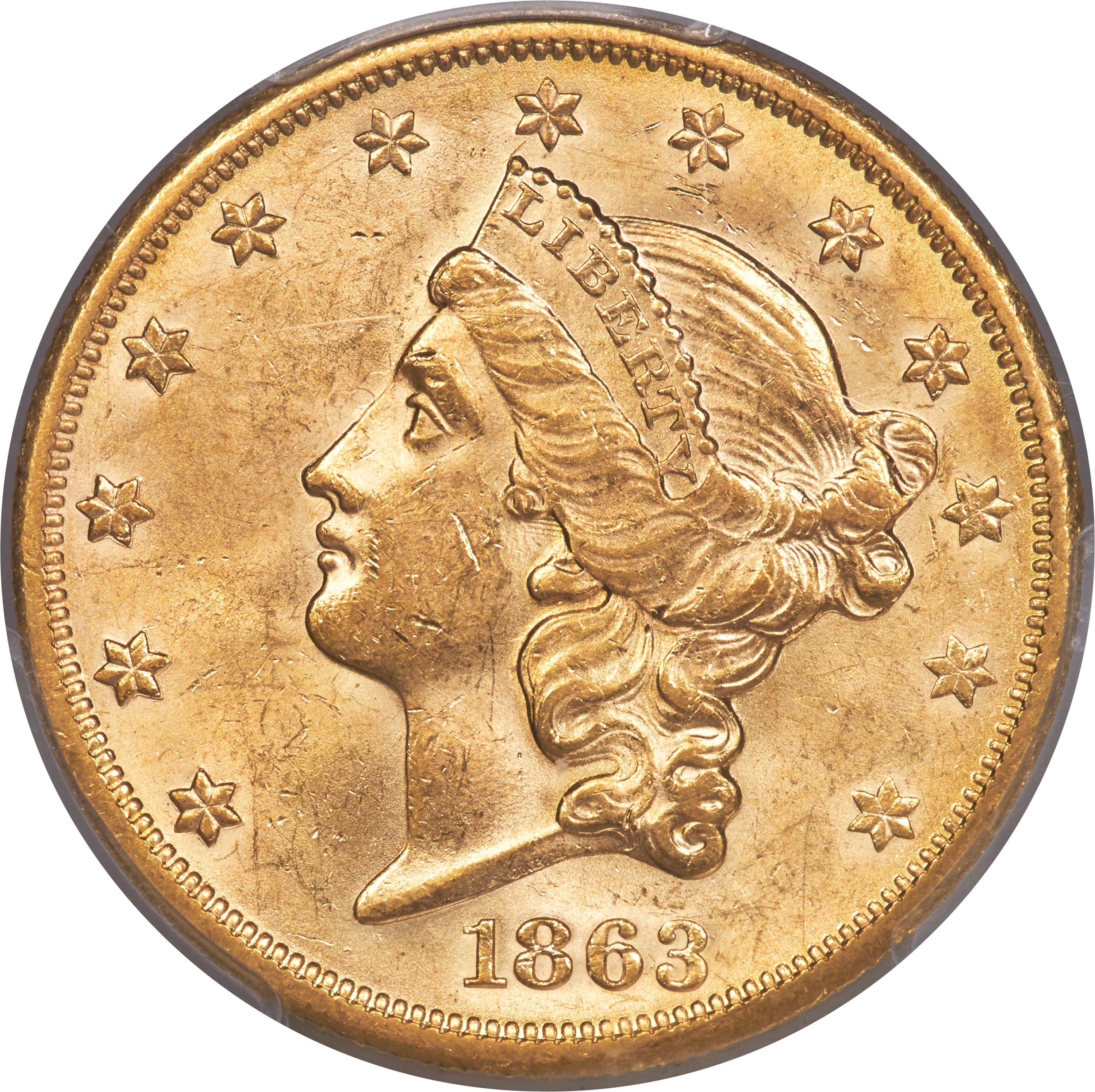 image for: 1863-S $20 MS62 PCGS....