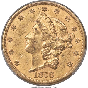 image for: 1866-S $20 Motto AU58 PCGS. CAC....