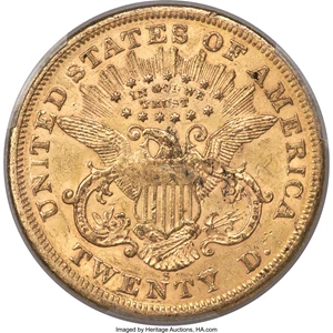 image for: 1866-S $20 Motto AU58 PCGS. CAC....