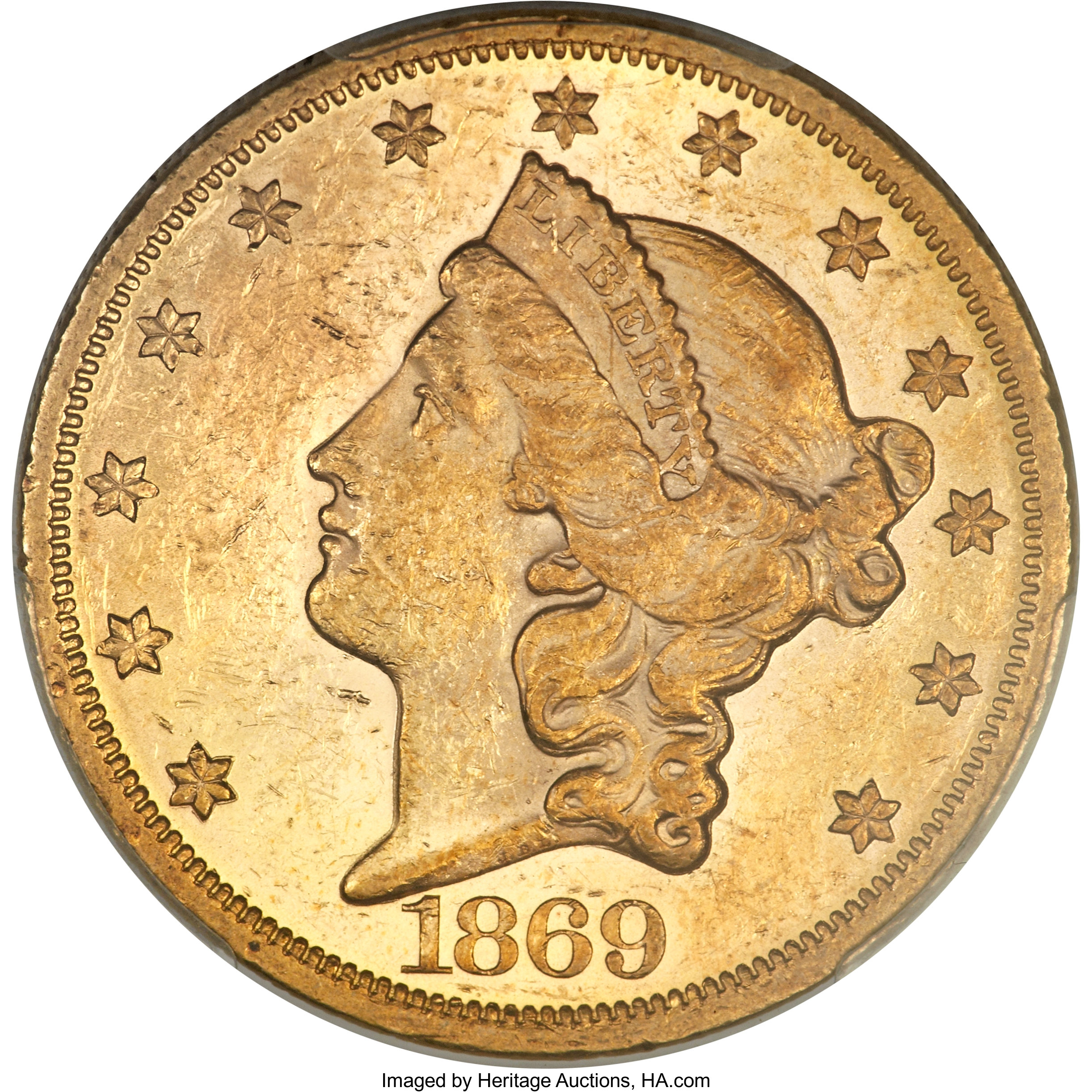 image for: 1869 $20 MS60 PCGS....