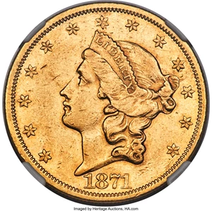 image for: 1871-CC $20 AU55 NGC. Variety 1-A....