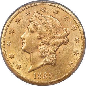 image for: 1885-CC $20 MS60 PCGS. Variety 1-A....