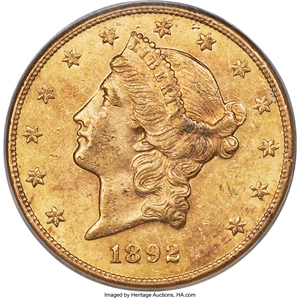 image for: 1892-CC $20 MS61 PCGS. Variety 1-A....