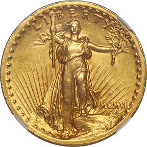 image for: 1907 $20 High Relief, Wire Rim MS61 NGC....