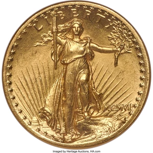 image for: 1907 $20 High Relief, Flat Rim, MS64 NGC....