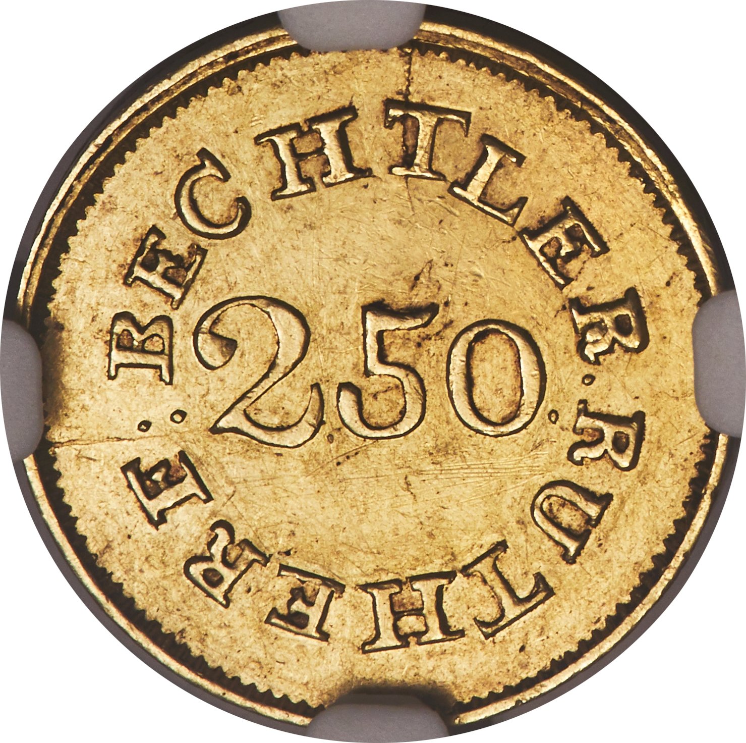 image for: (1837-42) $2 1/2 C. Bechtler Quarter Eagle, 70G. 20C. AU58 NGC. K-13, R.6....