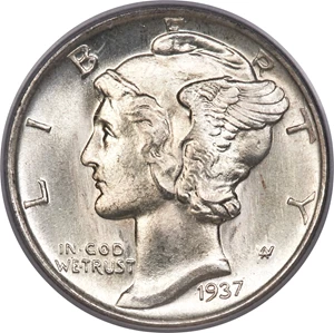 image for: 1937-D 10C MS68 Full Bands PCGS. CAC....