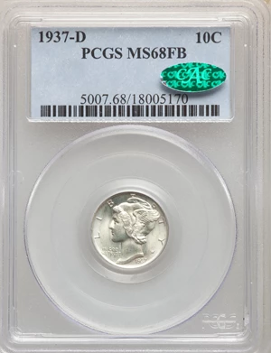 image for: 1937-D 10C MS68 Full Bands PCGS. CAC....
