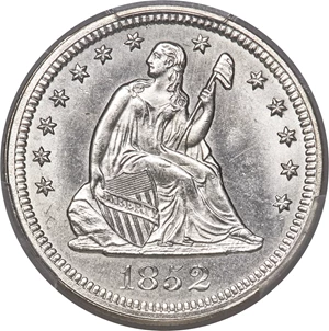image for: 1852 25C MS64 PCGS. Briggs 2-B....
