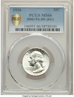 image for: 1936 25C Doubled Die Obverse, FS-101, MS66 PCGS....
