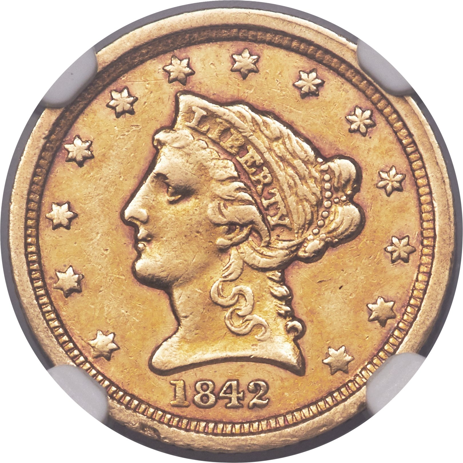 image for: 1842-C $2 1/2 AU53 NGC. Variety 1....