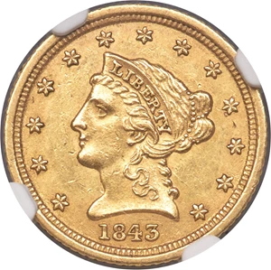 image for: 1843-D $2 1/2 Small D MS61 NGC. Variety 4-F....