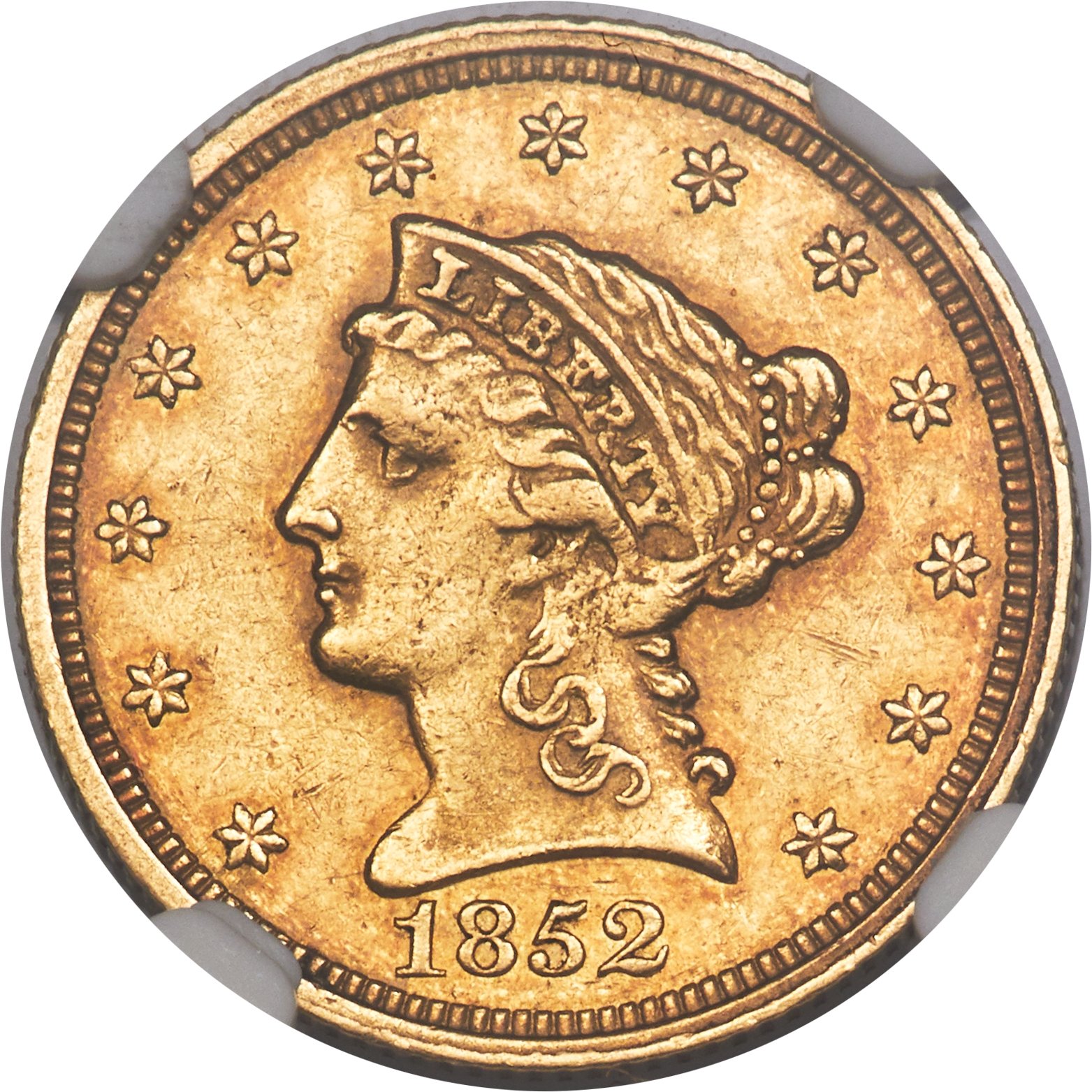 image for: 1852-C $2 1/2 AU55 NGC. Variety 1....