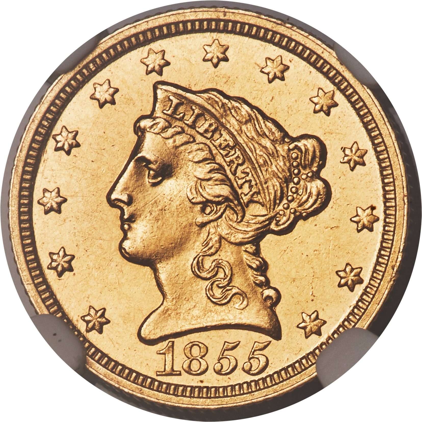 image for: 1855-C $2 1/2 AU58 NGC. Variety 1....