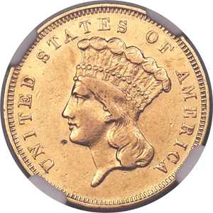 image for: 1855-S $3 XF45 NGC....