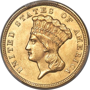 image for: 1856 $3 MS63 PCGS....