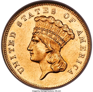 image for: 1866 $3 MS61 NGC....