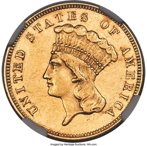 image for: 1867 $3 AU55 NGC....