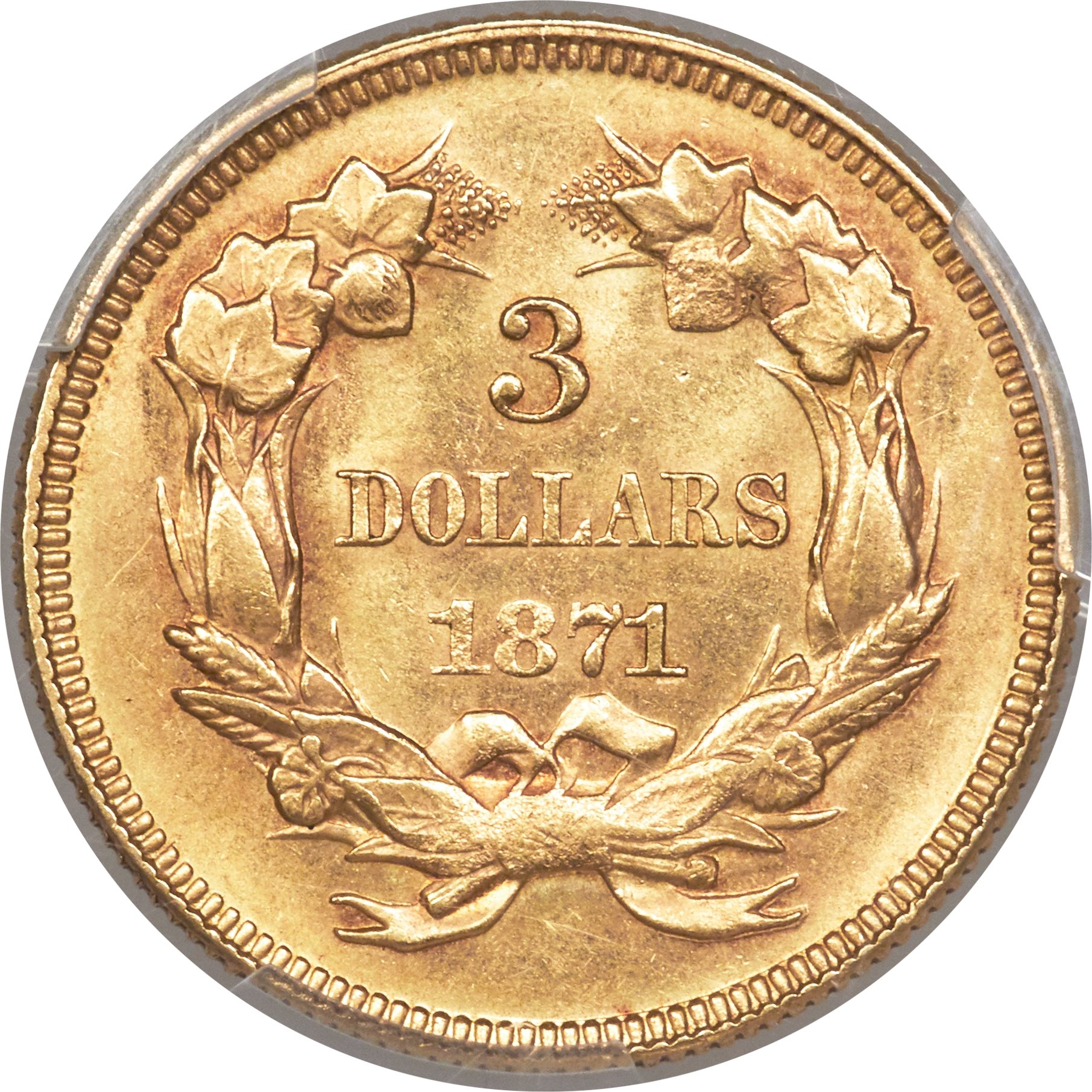 image for: 1871 $3 MS62 PCGS....
